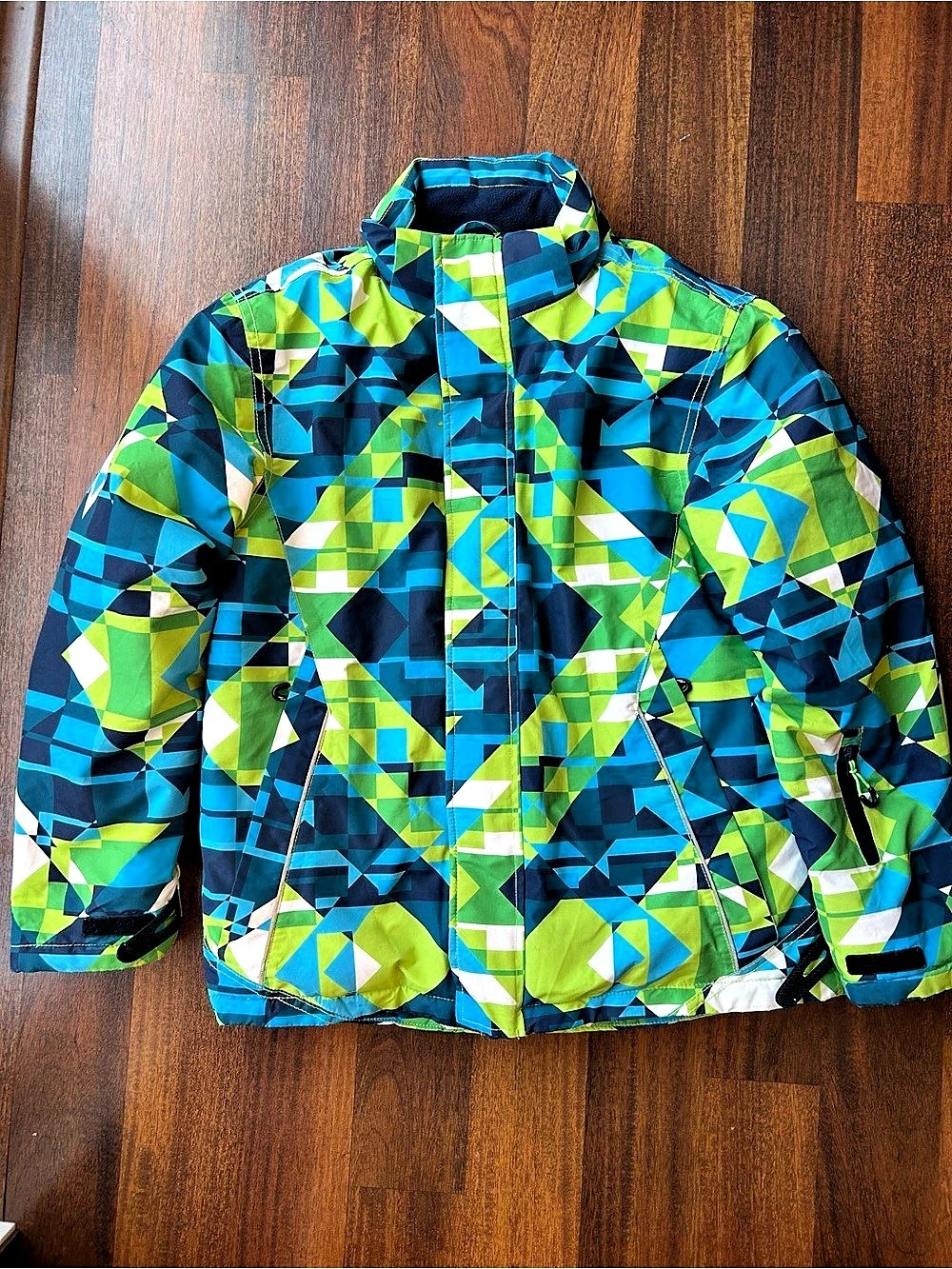 phibee Kids Geometric Waterproof Ski Snowboard Jacket Blue & Green size 12/14